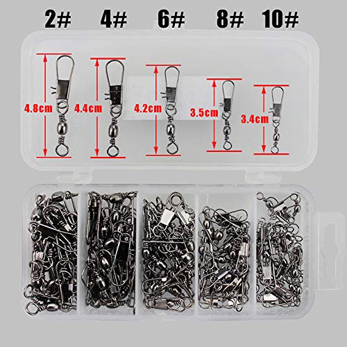 mohito 100 Stück Angeln Connector,Rolling Angel Barrel mit Kugellagerwirbel, Kugellager Edelstahl Lure Stecker für Outdoor Salzwasser,mit Kunststoff Box – Bild 3