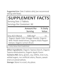 Pastillas orgánicas de vinagre de manzana de 590 mg – Alto en ácido acético – Detox, Digestión y pérdida de peso – 60 pastillas ACV