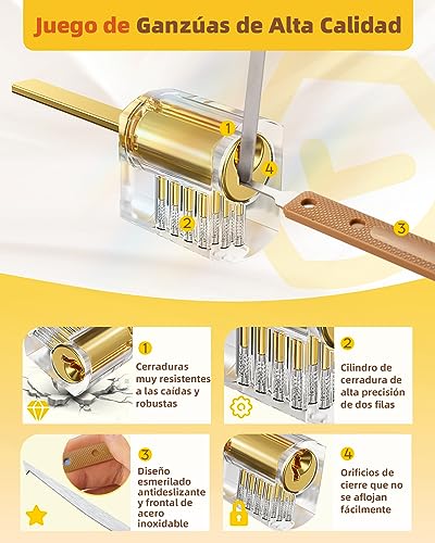 Eventronic 36+5 Pieces Pick Set, [2025 Adds The Most Challenging New Locks] Professional Locksmith Pick Set with 5 Transparent Locks, Electronic Guide for Locksmiths and Novices