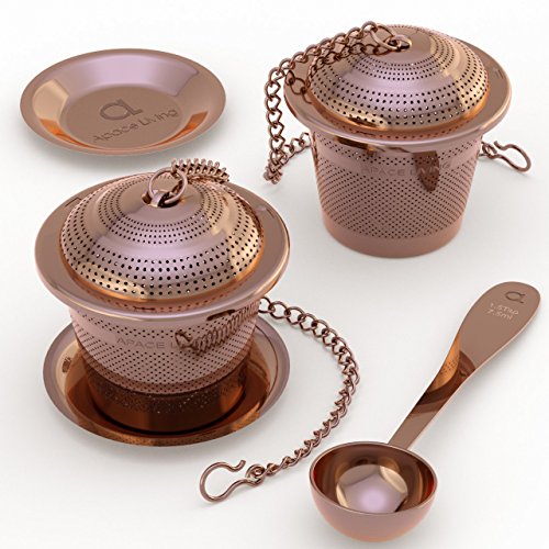 Apace Large Tea Infuser (Set of 2) with Tea Scoop and Drip Trays – Multi Cup Size Stainless Steel Loose Leaf Tea Strainer and Steeper