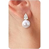 KRFY 1 Pairs Pearl Earrings, 925 Sterling Silver Post, Drop Pearl Dangle Earrings for Women Trendy, cz Studs Earrings for Women, 16K Gold Plated/Silver