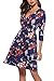 NICIAS Women Autumn Floral Printed 3 4 Sleeve Deep V Neck Vintage Casual Short Dress with Waistband (Navy,M)