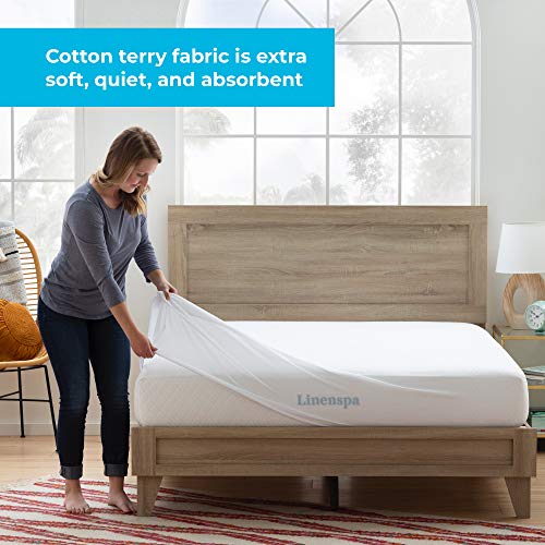 Linenspa Cotton Terry Mattress Top ProtectionHypoallergenicWaterproofBlocks Dust Mites