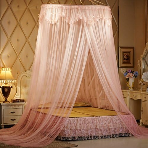 ZJ Family Antique Style Princess Bed Canopy Mosquito Net Netting NEW Bedroom Mesh Curtains (Light Pink)
