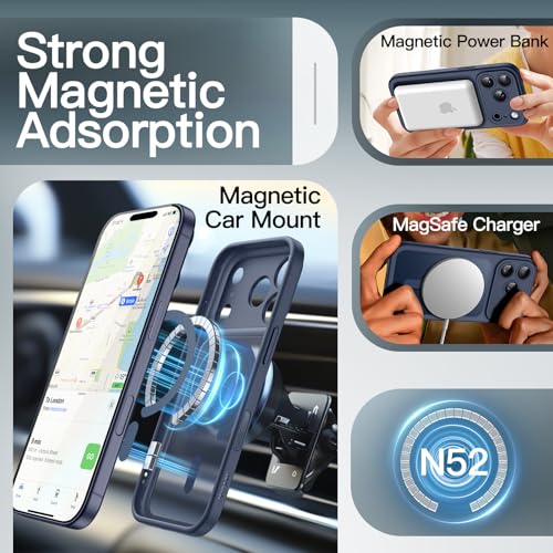 JETech Magnetic Case for iPhone 17 Pro Max 6.9-Inch Compatible with MagSafe, Shockproof Slim Phone Cover with Built-in Camera Control Button, Matte Translucent Back (Dark Blue)