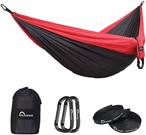 Double Camping Hammock,with Tree Straps,Portable Lightweight Parachute Nylon Hammock for Backpacking Survival Travel Beach Hiking Garden Yard,500Ibs for 2 Adult Person-ALPRANG (Dark Gray/Red)