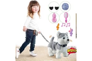 HCDOUJOY Husky Walking Barking Toy, Musical Singing Dancing Puppy, Volume Control Interactive, Wagging Tail Shaking Head, Robot Dog Plush Stuffed Animal for Kid