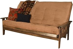 KODIAK FURNITURE Kodiak Tucson Queen Futon Frame and Mattress Set - Wood Futon with Mattress Included in Peat Fabric Mattress (Tan/Walnut)