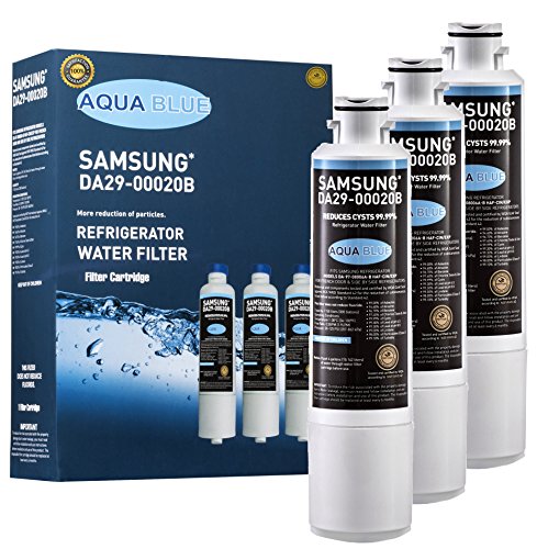 AQUA BLUEDA29-00020B Water Filter Replacement. Compatible Models: DA29-00020B-1 Haf-Cin/Exp, RF263BEAESR, RF28HMEDBSR, RF4287HARS, Refrigerator Water Filter (3 Pack)