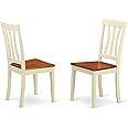 East West Furniture ANC-WHI-W Antique Dining Room Chairs - Slat Back Solid Wood Seat Chairs, Set of 2, Buttermilk & Cherry