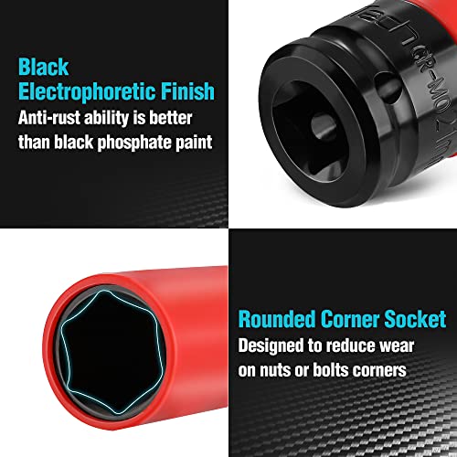 DURATECH Drive Wheel Protector Impact Sockets - 1/2 Inch Thin Wall Deep Socket Set, Non-Marring Protective Sleeve Lug Nut, CR-MO Alloy Color-Coded Metric Rim Sockets, 5Pcs