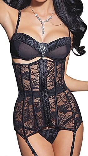 minifaceminigirl Fashion Women's Gothic Overbust Sexy Waist Cincher Underbust Corset Lingerie with Garters Belt (L, Black)