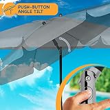 SUNMER 2M Beach Umbrella Large Tilting Parasol with UV Fabric Grey view 5