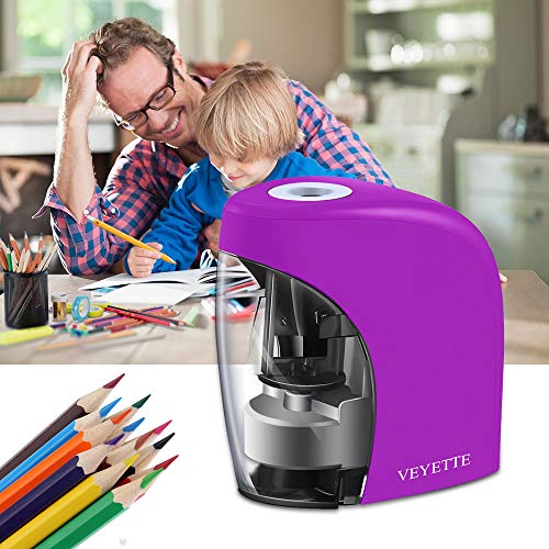 Electric Pencil Sharpener, VEYETTE Purple Portable Pencil Sharpener Perfect for Kids, Teachers and Artists, Plug & Battery Operated,USB Included - Thumbnail 2