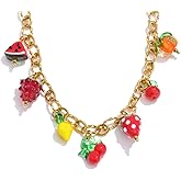 Mchic Charm Necklace for Women: Gold Chunky Necklace with Ocean/Fruit/Boho Theme Charms Vacation Gold Jewelry Gift for Women