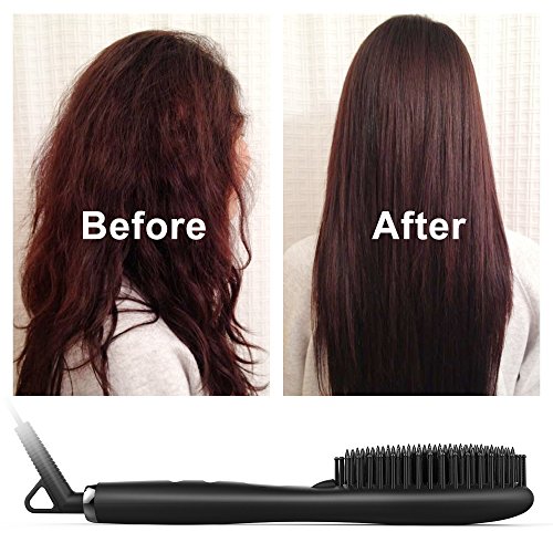 Hair Straightening Brush 2.0, ARCHIKING Ceramic Ionic Hair Straightener Brush with Double Anion Anti-scald Fast Heating Electric Auto Shut Off Dual-Voltage Perfect for Travel