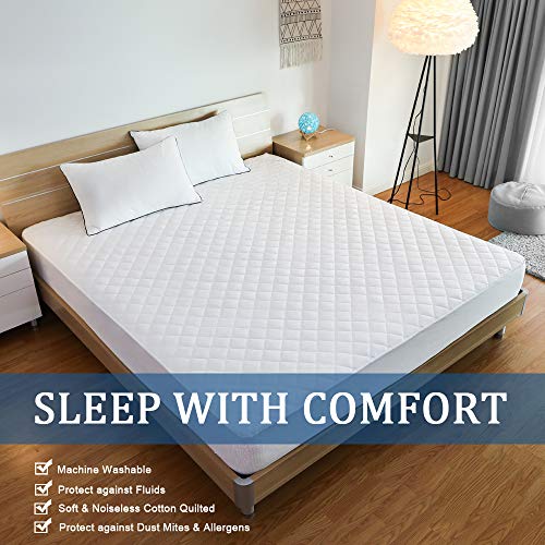 Waterproof Mattress Protector-Noiseless Quilted Fitted Mattress Pad Full-Water Resistant Mattress Cover with Deep Pocket Stretches Up to 18 inches-Vinyl Free