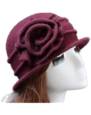 Women's Flower Wool Cloche Bucket Hat Soft Dress Winter Cap Chic FUNNY365