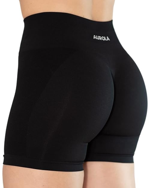 AUROLA Intensify V2.0 Women's Workout Shorts Athletic Running Shorts, Seamless High Waist Sport Gym Yoga Shorts 3.6 Black