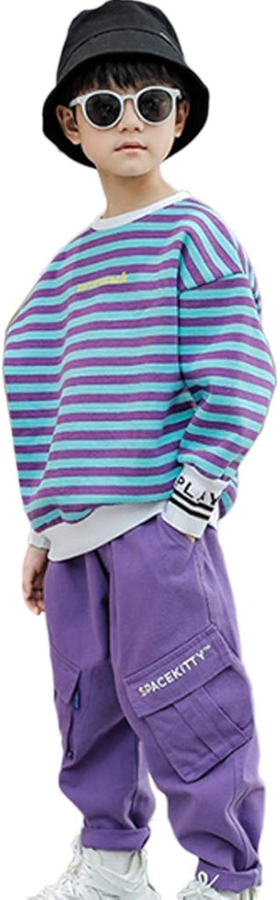 Amazon Yuanyuan 子供服 新しい春と秋の服 男の子 洋風 文字 ストライプ 中型と大型の子供 オーバーオール 長袖トップス ツーピーススーツ 男の子ツーピーススーツ パンツ サロペット オーバーオール 通販