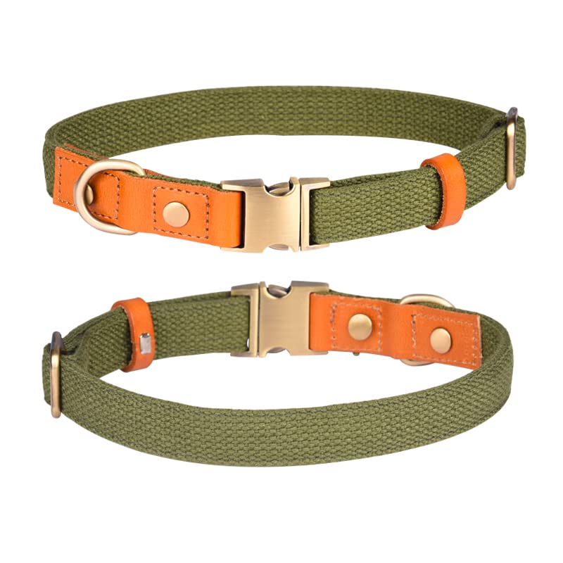 Haoyueer Nylon Dog Collar, with Metal Safety Buckle, Adjustable leather & Nylon Pet Collars for Small Medium Large Dogs (S, Green)