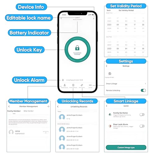 Smart Door Lock Keyless Entry 5 in 1 with Fingerprint, Keypad Lock, IC Card, and Mobile App Control, Remote Access via Gateway, Adjustable Cylinder, for Homes,Offices, & Vacation Rentals