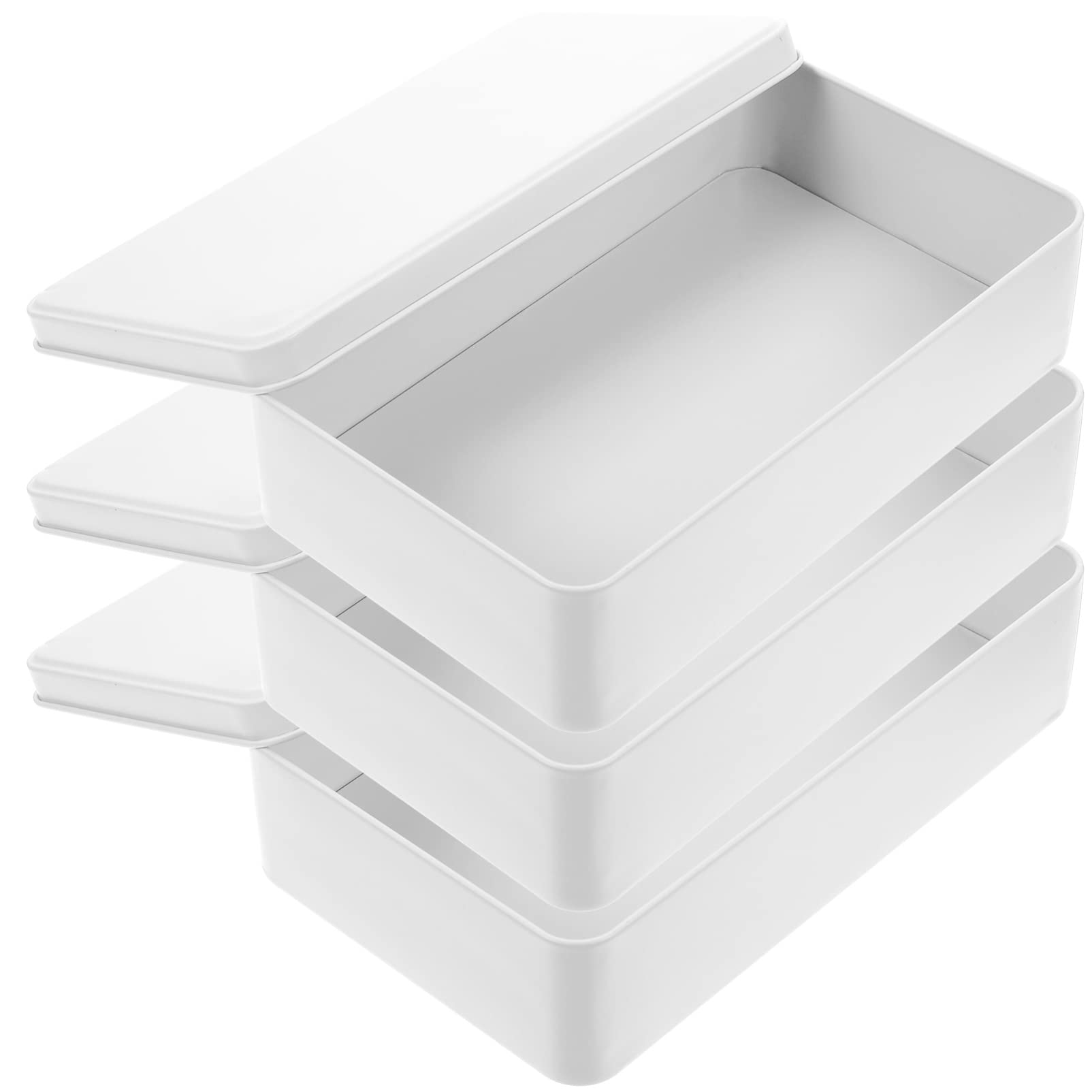 Alipis Large White Rectangular Storage Box Set - 3Pcs Biscuit Tins with Lids for Organizing Gifts Snacks and Crafts