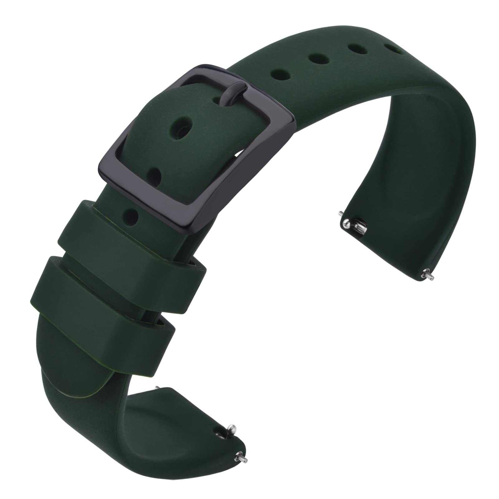 ANNEFIT Silicone Watch Straps, Quick Release Rubber Sport Band 18mm with Classic Black Clasp (Dark Green)