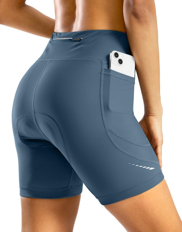 Photo 1 of Bikewa Women's 4D Padded Bike Shorts High Waist Cycling Underwear for Women Road Bicycle Biking Biker Shorts with Zipper Pockets(Blue Grey,S)
