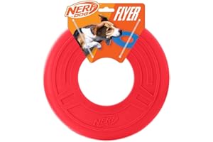 Nerf Dog Atomic Flyer Outdoor Dog Toy, 10 Inch Flying Disc Dog Fetch Toy, Rubber Dog Toy for Medium Dogs and Large Dogs, Red