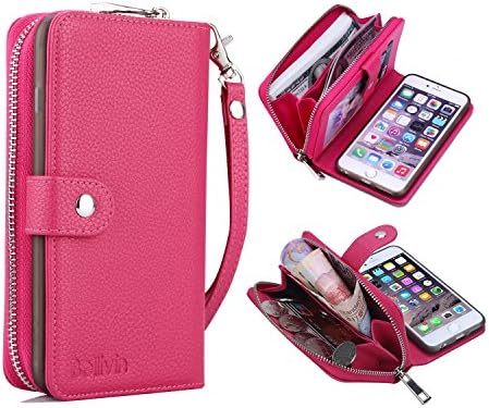 iPhone 6S Plus Wallet Case, Bellivin Large Capacity Zipper Clutch Case with Detachable Folio &amp; Strap, Premium Litchi Pattern Vegan Leather Wristlet for iPhone 6 Plus / 6s Plus