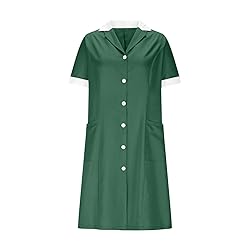 Womens Housekeeping Maid Uniform Dress Button Down