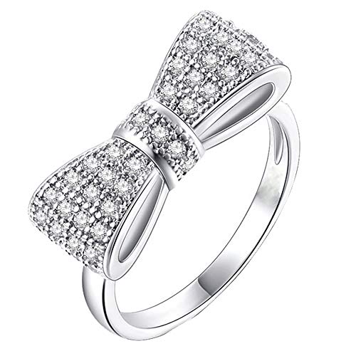 SMALLE ◕‿◕ Women Jewelry Rings, Simple Elegant Sterling Silver White Bowknot Ring Ornaments Wedding Ring