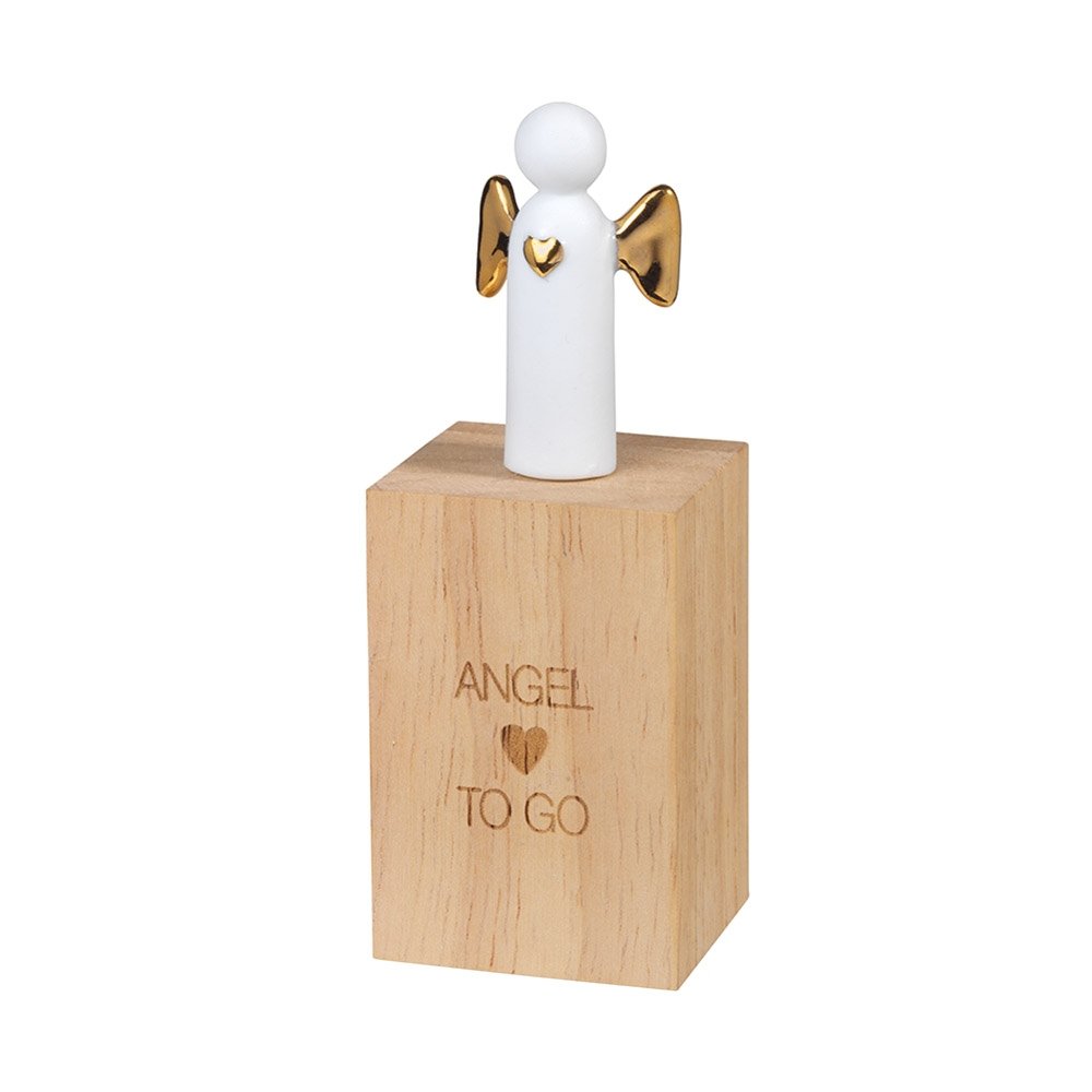 Räder Small angel companion Angel to go, porcelain with golden decal/wood, clear, approx. 5 x 4 x 2.5 cm