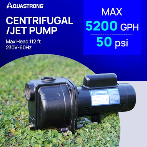 AQUASTRONG 2 HP Shallow Well Jet/Centrifugal Pump, 230V, 5200 GPH, Durable Cast Iron Booster Pump for Lawn Sprinkler, Garden Irrigation