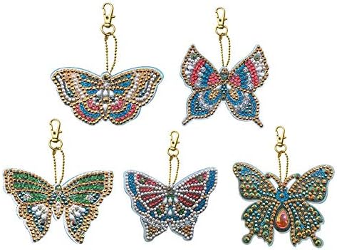 5pcs/Set DIY Special Butterfly Shaped Full Drill Diamond Painting Keychain Kits Key Ring Gift