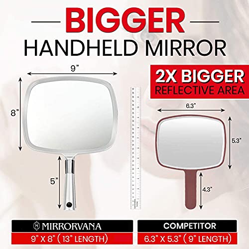Mirrorvana Large Hand Held Mirror with Comfy Handle Professional