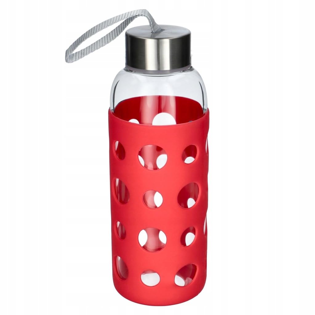 IBILI Lake Glass Bottle, Red, 400 ml, Borosilicate, Reusable, Shock-protector