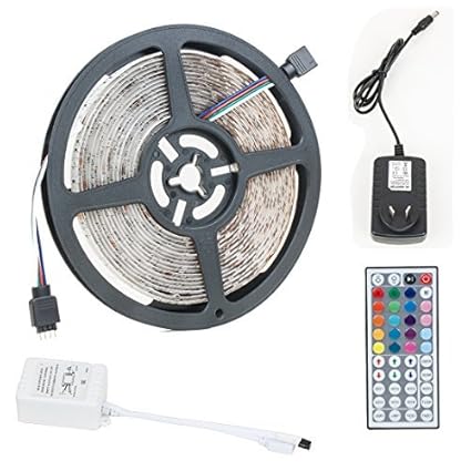 eDealMax 16.4 pies 5M 300LEDs impermeables 3528 Kit de SMD RGB LED tira flexible Light +