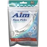 Aim Dental Floss Picks with Waxed Nylon Thread, 60 Count(3 Packs)