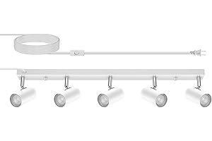 AUQUEE 5 Light Track Lighting Kit,White 5 Way Modern Plug in Ceiling Spotlight,Industrial LED Wall Light for Kitchen Cabinet Gallery Bar Hallway Living Room,Rocker Switch,15 Foot Cord(No Bulb)