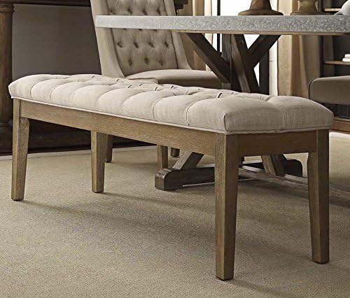 ModHaus Mid Century Button Tufted Beige Bench with Light Brown Wood Legs Includes Living (TM) Pen