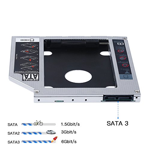 Onvian SATA 3nd Aluminum HDD Caddy Case Tray for 9.5mm Universal CD/DVD-ROM Optical Bay Drive Slot (for SSD and HDD) - Thumbnail 3