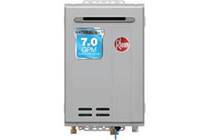 Rheem RTG-70XLN-3 High Efficiency Non-Condensing Outdoor Tankless Natural Gas Water Heater, 7.0 GPM, Gray