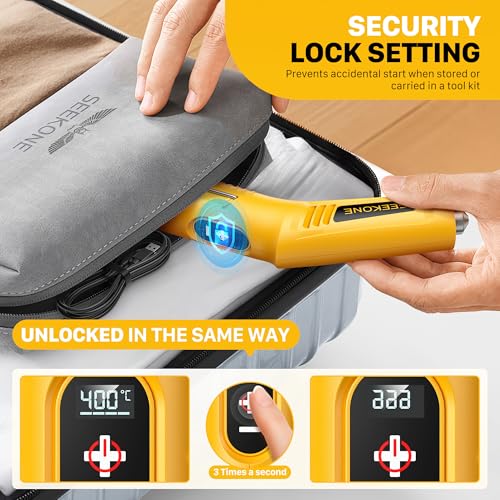SEEKONE Mini Wireless Heat Gun, 4 Temperature (Max 400°C) with Memory Function, 3.6V Lithium Battery Hot Air Gun, USB Charging, with Reflector Nozzle, for Crafts