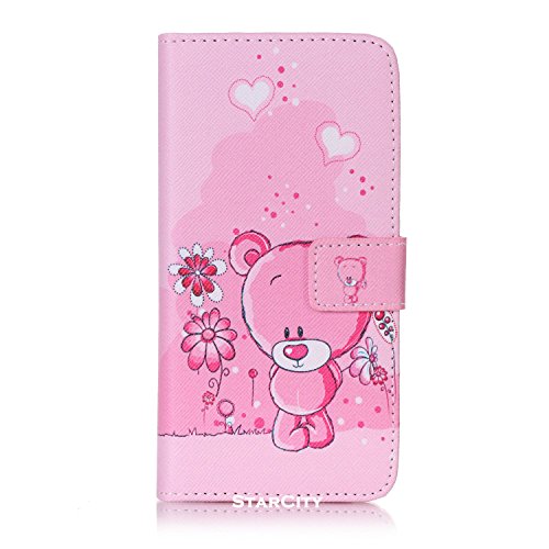 Xperia XA Case, StarCity Folio Case for Xperia XA, Slim Flip Cover for Sony Xperia XA (Bear Pink)