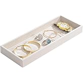 Divided Drawer Organizer Tray, Velvet Jewelry Storage Tray, Necklace Bracelet Ring Earring Display Tray,Bedside Nightstand Desk Holder Tray for Phone Watch Sunglasses Cosmetics Storage/Beige/1grid