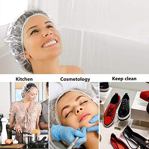 Disposable Shower Caps, 200 Pcs Plastic Waterproof Clear Shower Caps Bath Shower for Women, Hotel and Hair Salon, Travel and Home Use - Thumbnail 4