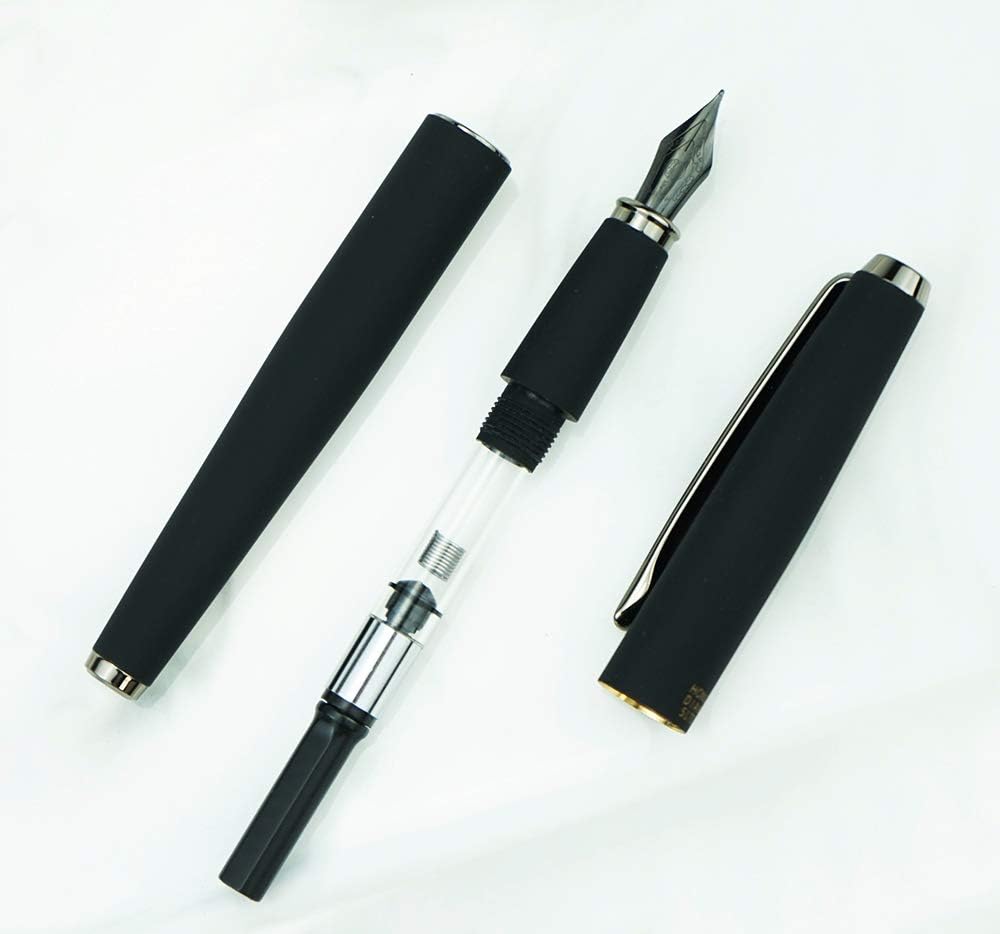 Matte Black Fountain Pen Extra Fine Nib, Warrior Series, Classic Design with Converter and Metal Gift Box by Hongdian - Image 5