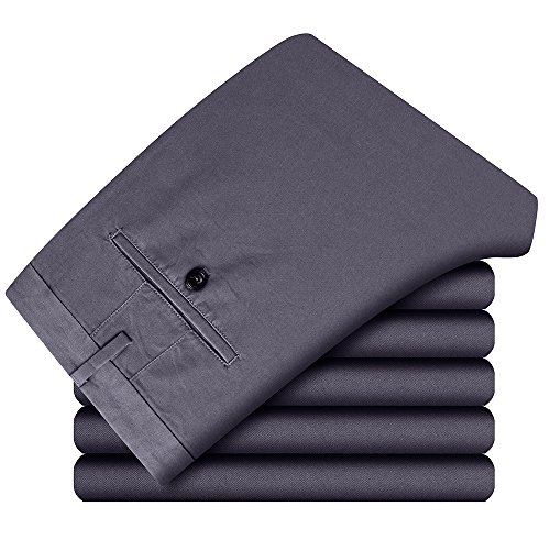 Men's Stretchy Straight Fit Casual Pants,100% Cotton Flat Front Formal Trousers Dress Pants